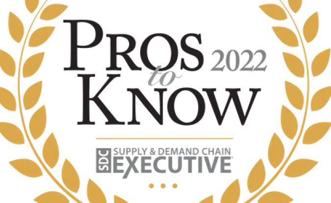 The Supply & Executive Pros to Know 2022 logo. Black letters on white background with gold laurels on the right and left sides.Demand Chain E