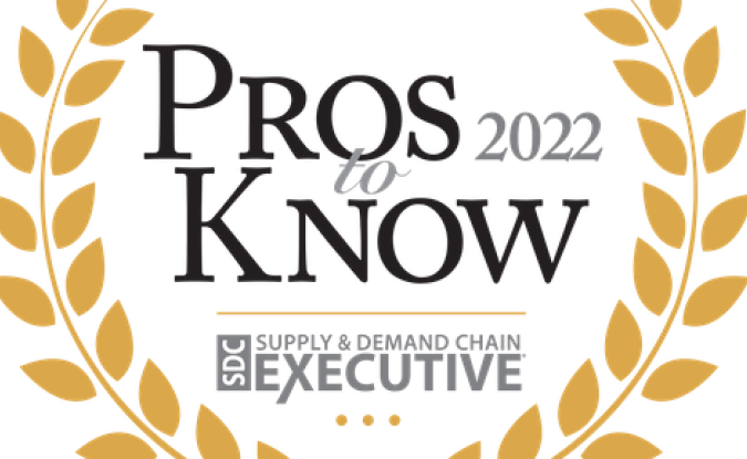 The Supply & Executive Pros to Know 2022 logo. Black letters on white background with gold laurels on the right and left sides.Demand Chain E