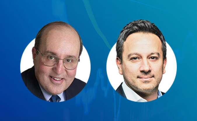 Headshots of Bob Ferrari of the Ferrari Group and Kourosh Samini of Kinaxis on a blue background.