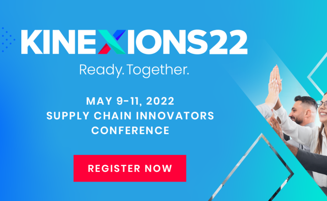 Blue background overlaid with the Kinexions '22 logo and a group of professionals coming together. 