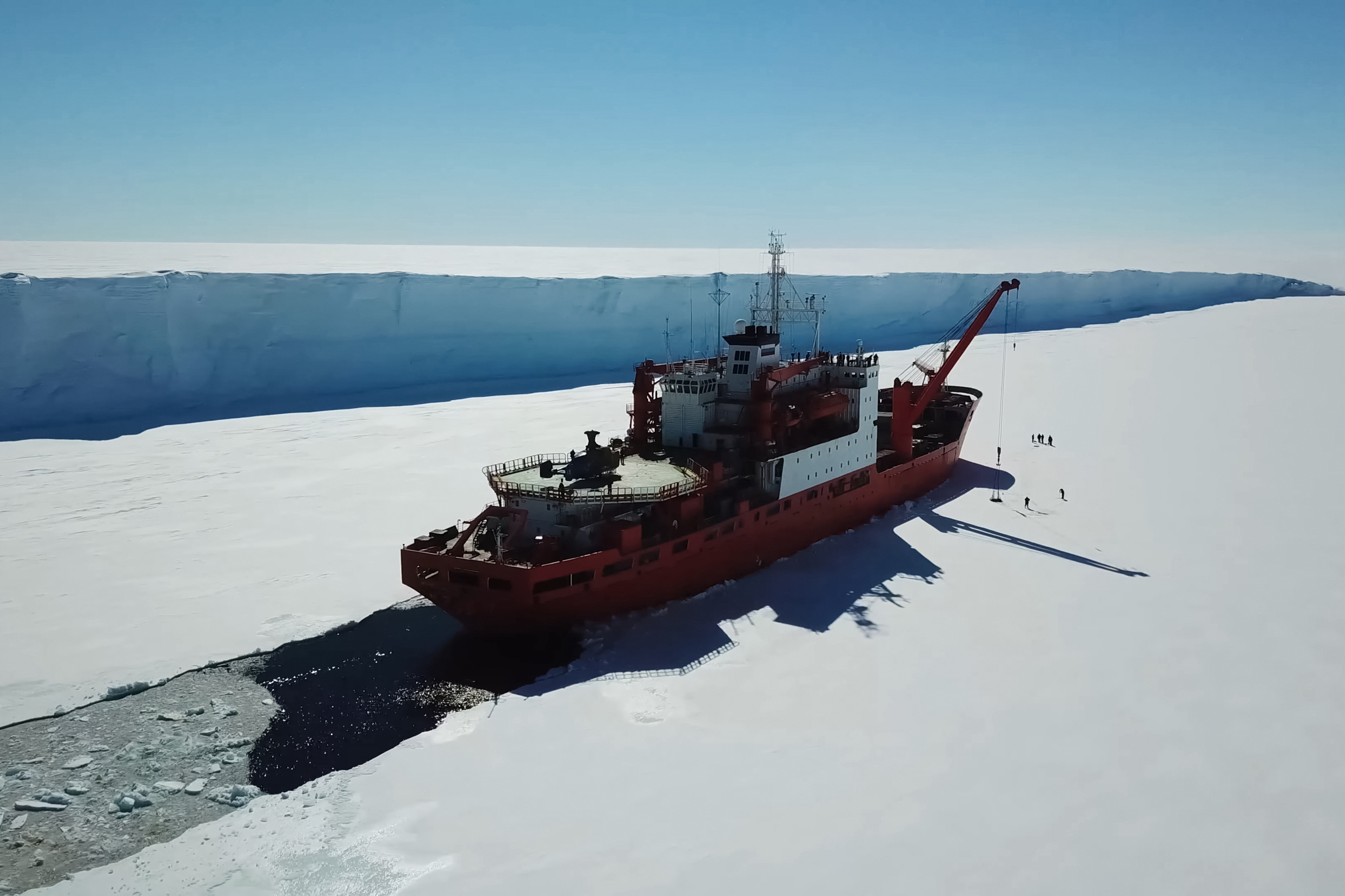 Ice breaking ship clears a path