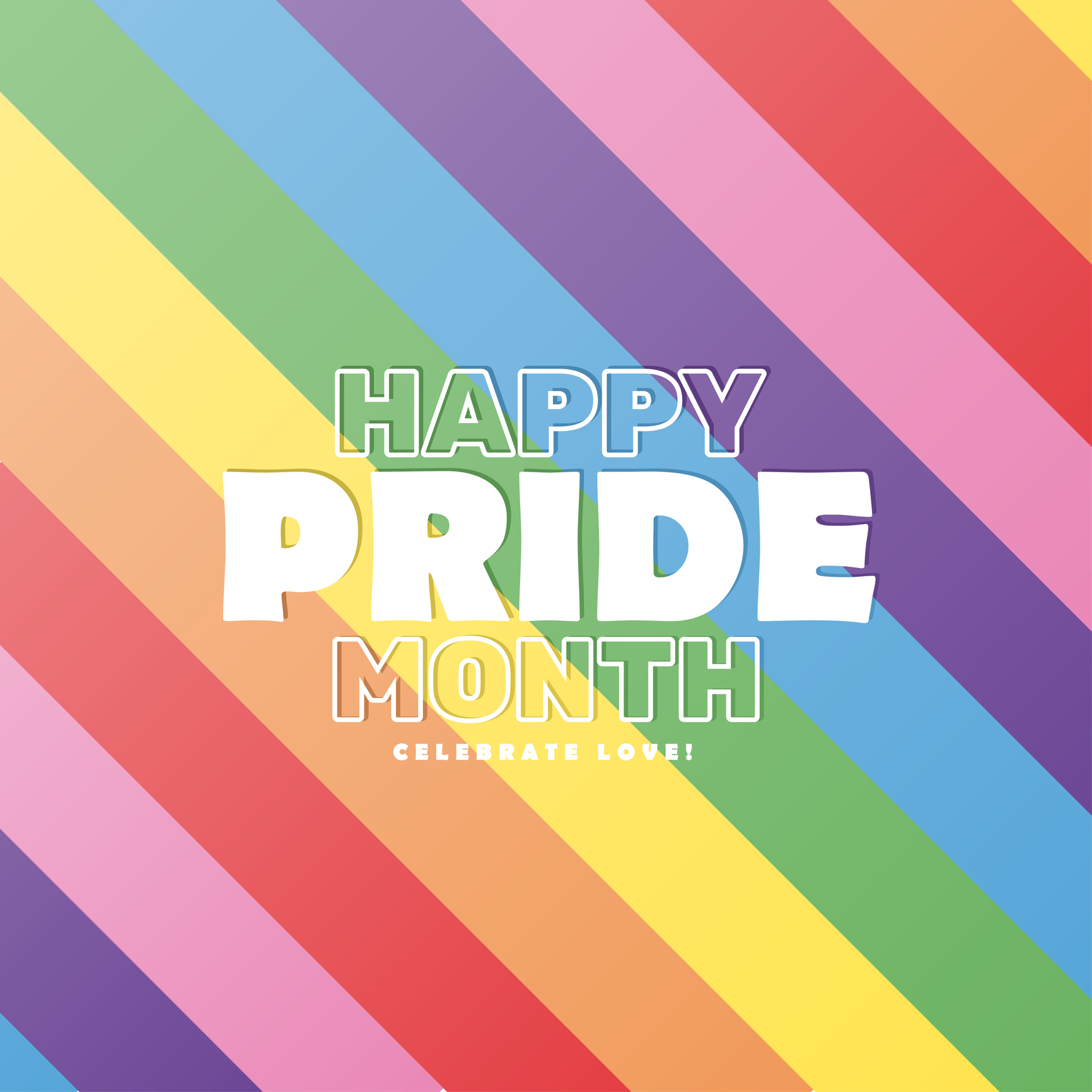 "Happy Pride Month" written over a rainbow background